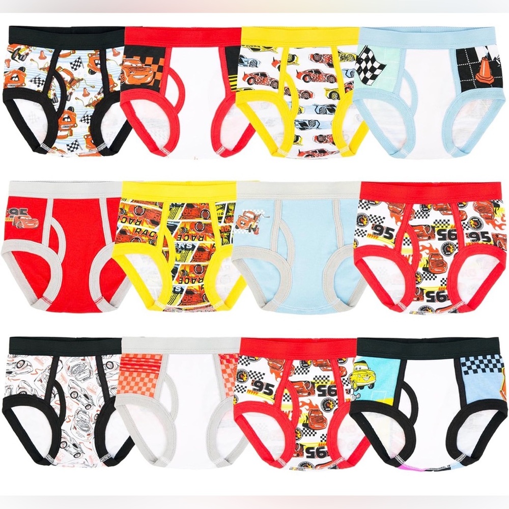 12~Disney Boys' Pixar Cars Briefs for Potty Training Fun W Success Chart&Sticker